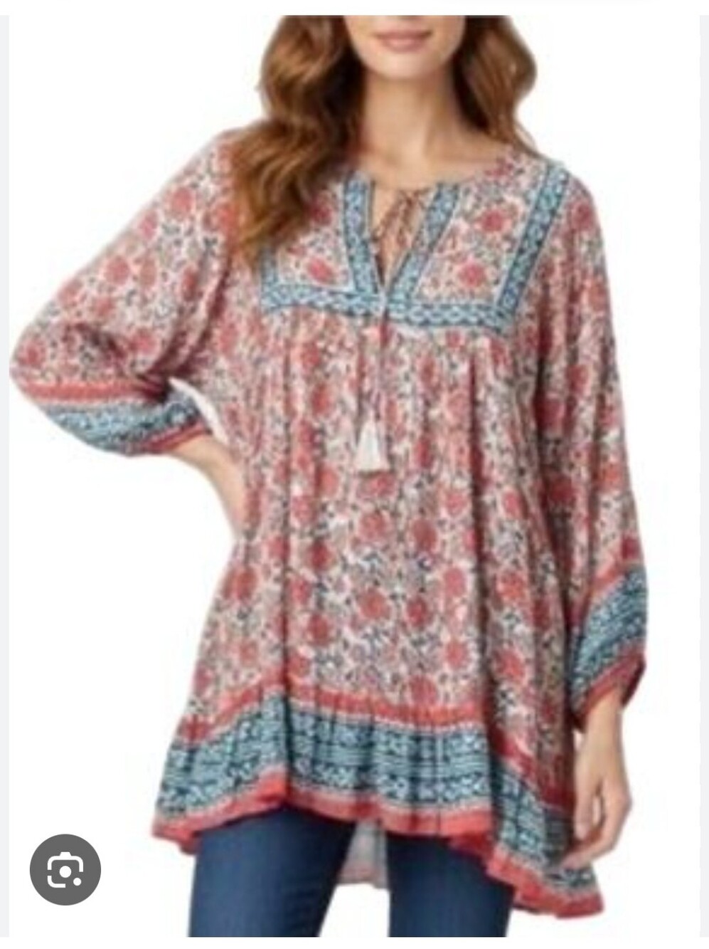 Rachel Zoe Coral and Blue Floral Peasant Tunic